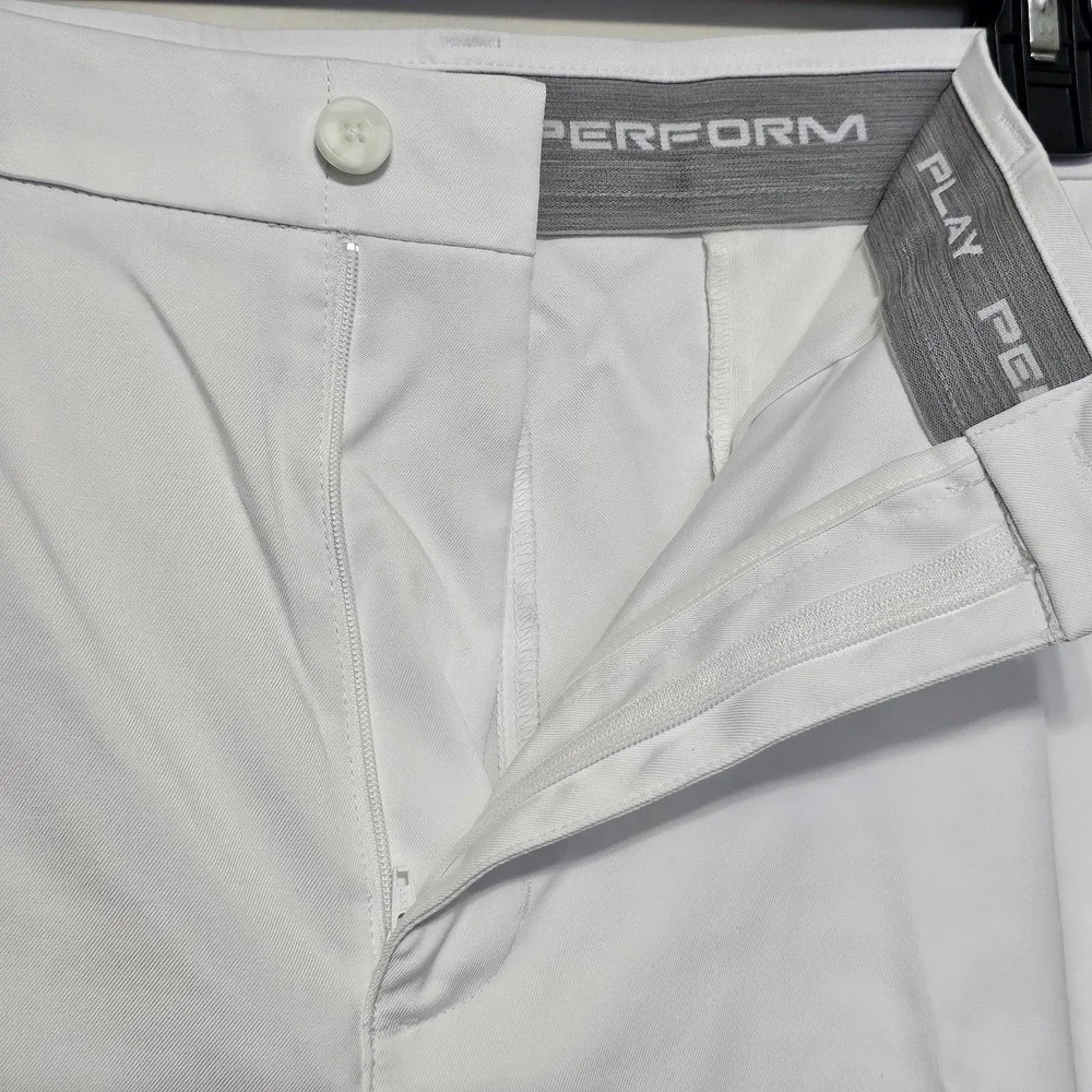 Men Shorts 42X7 White Straight Fit Flat Front Elastic Waistband Performance 1016